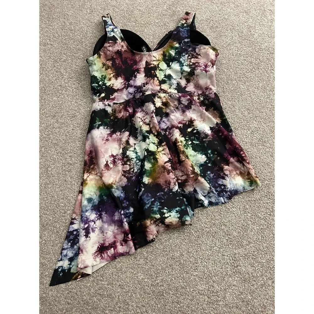 Torrid Swim Dress Womens 1 Multi Color Excellent Tie Dye Handkerchief Hem Twist